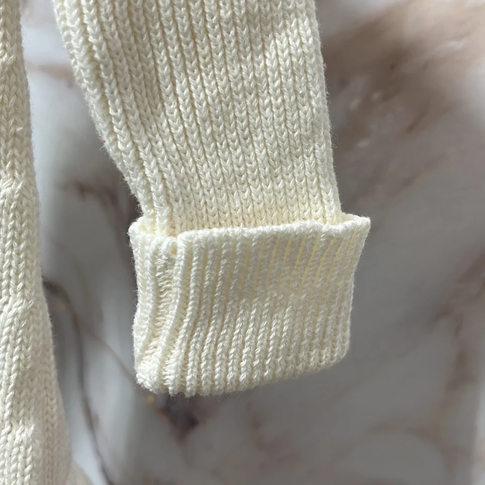 Baby Gap Cable Knit Dress Long Sleeve with Patterned Edge Buttons Cream Sz 3-6M